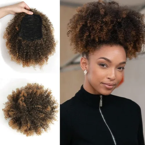 Miniatura 12 de Extensión de cola de caballo afro rizada encrespada con cordón para mujeres, cola de caballo afro con cordón, rizos encrespados sintéticos, piezas
