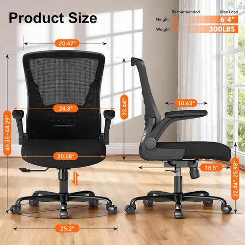 Miniatura 3 de Silla de oficina ergonómica, cómoda silla de escritorio de malla con reposabrazos abatibles y ruedas de rodadura suave, silla de computadora
