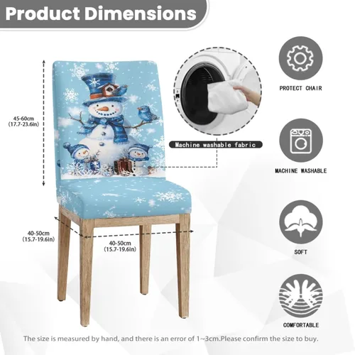 Miniatura 4 de Rnyleeg Fundas de silla de Navidad para sala de estar, diseño de muñeco de nieve azul, estampado de pájaros, fundas para sillas de comedor, 1