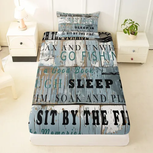 Miniatura 52 de Erosebridal Fishing Fitted Sheet Twin for Boys, Big Pike Fish Black Bed Sheets for Rustic Farmhouse Lake House Decor, Fishing Bedding Set Marine