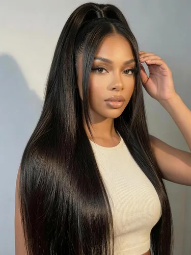 Miniatura 21 de KLAIYI Peluca de cabello humano con encaje frontal precortada 7x5, corte Bob en capas, corte romo, cordón sin pegamento, peluca predepilada