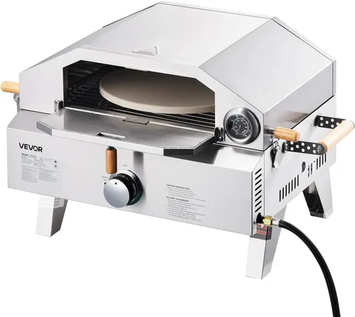 Miniatura 9 de VEVOR Horno de pizza para exteriores 2 en 1, horno y parrilla de pizza de propano de 13 pulgadas, horno de gas propano de mesa de 12,000 BTU