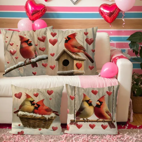 Miniatura 5 de Juego de 4 fundas de almohada para el día de San Valentín de 18 x 18 pulgadas, juego de 4 fundas de almohada cardenales, decoración de casa