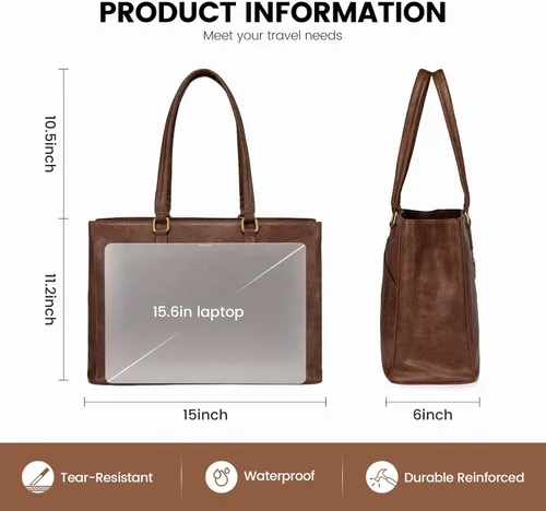Miniatura 5 de LOVEVOOK Bolsa para Laptop para Mujeres, Bolsa de Mano para Laptop de 15.6 Pulgadas para Mujeres, Bolsas de Mano de Trabajo de Cuero Vintage