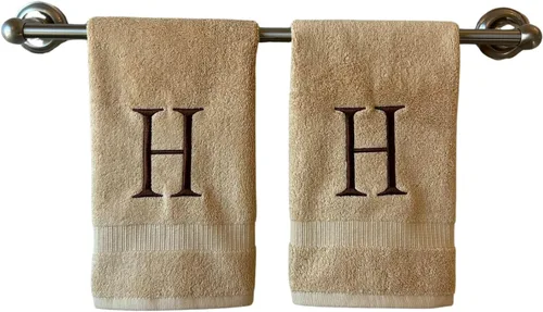 Miniatura 182 de Toalla de mano con inicial beige para baño, toalla bordada decorativa de calidad de hotel de lujo con monograma para tocador, spa, certificado