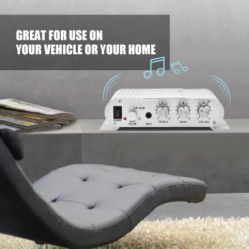 Miniatura 6 de Mini amplificador de potencia de audio estéreo HiFi 2.1, amplificador digital profesional para automóvil o hogar, plateado