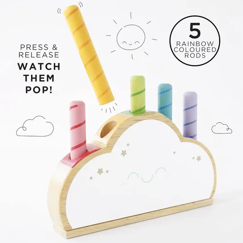 Miniatura 6 de Le Toy Van - Juguete sensorial de madera para bebé Petilou Rainbow Cloud Pop Press and Release Toy Juguete educativo sensorial Montessori