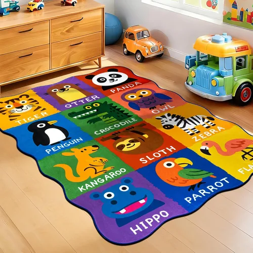 Miniatura 11 de Alfombras infantiles para sala de juegos, 3 x 5 pies, alfombra de área ultra antideslizante, alfombra de juego lavable, bonita alfombra de animales