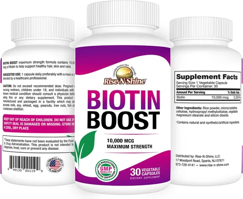 Miniatura 2 de Rise-N-Shine Biotin Boost 10,000 mcg de biotina 10000 mcg para apoyar el cabello, la piel, las uñas y las pestañas, 30