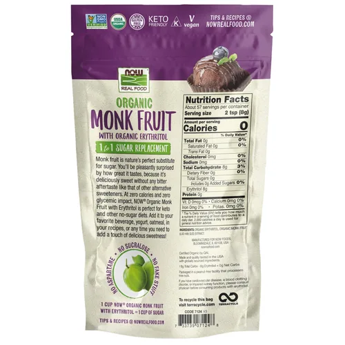 Miniatura 2 de NOW Foods, Fruta de monje orgánica con polvo de eritritol, 1 a 1 reemplazo de azúcar, 1 libra