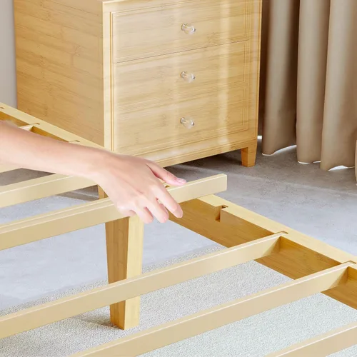 Miniatura 7 de BOSRII Base de cama de madera de bambú maciza de 12 pulgadas de alto tamaño individual con cabecero, listones de metal reforzados, sin ruido,