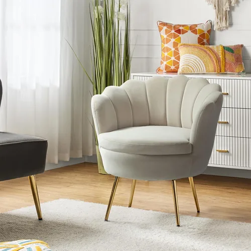 Miniatura 43 de HULALA HOME Silla decorativa moderna de terciopelo con respaldo en forma de concha, bonito sillón para sala de estar, dormitorio con patas doradas