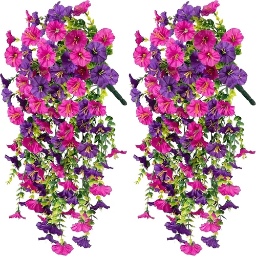 Miniatura 21 de AirSun Vid de flores artificiales de gloria matutina, 2 plantas colgantes de 15 pies, guirnalda de seda falsa de plantas verdes falsas