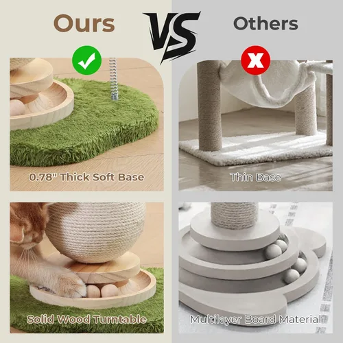 Miniatura 5 de Poste rascador de hongos para gatos con pista interactiva de bolas de resorte para gatos, árbol rascador de sisal de 21.2 pulgadas para gatos de Rojo