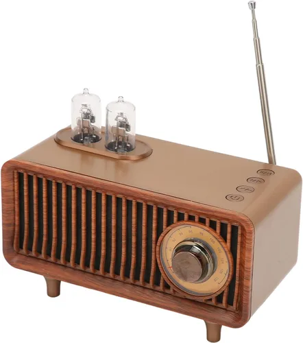 Cuifati Altavoz Bluetooth retro con luz LED para PC portátil - Altavoz de radio vintage con AUX, tarjeta de memoria, soporte de disco U (madera)