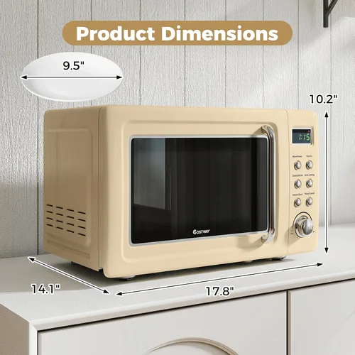 Miniatura 7 de COSTWAY horno microondas de encimera, 0.7 pies cúbicos, hornos microondas con 5 niveles de micro potencia, función de inicio diferido, plato