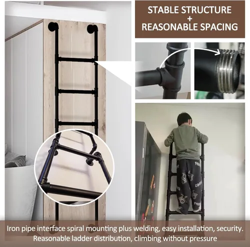 Miniatura 5 de Escalera de metal para litera de cama individual para dormitorio tipo loft, montada en la pared, para el hogar, ático, escalera de escalada