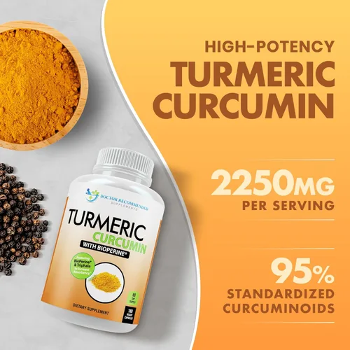Miniatura 3 de Suplemento de curcumina de cúrcuma - 2250 mg/d - Cápsulas vegetales - 95% curcuminoides con extracto de pimienta negra (Bioperine) - Cápsulas de 750