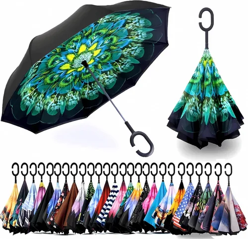 Miniatura 25 de SIEPASA Paraguas invertido invertido de 49/56 pulgadas, doble toldo extra grande, ventilado, resistente al viento, impermeable, paraguas de golf