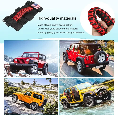 Miniatura 5 de GAIZON Paquete de 2 asas de agarre de barra antivuelco, asas de paracaídas para Jeep Wrangler CJ YJ TJ JL JK LJ JLU JKU Sahara Freedom Rubicon, Rojo