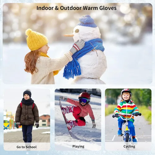 Miniatura 5 de AOTOW Guantes de punto cálidos de invierno para niños 3 pares de guantes de algodón para pantalla táctil guantes para niños para correr deportes
