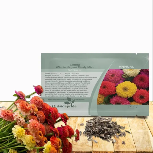 Outsidepride - Zinnia Elegans, 200 semillas anuales, Candy Flower Seed Mix, mezcla de semillas de flores para plantar