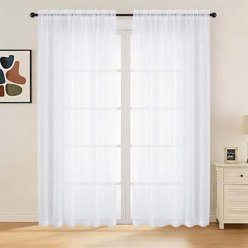 Miniatura 36 de LIVEKID Cortinas traslúcidas negras de cocina de 36 pulgadas de largo, cortinas cortas filtrantes de luz, 2 paneles de gasa aireada, texturizadas