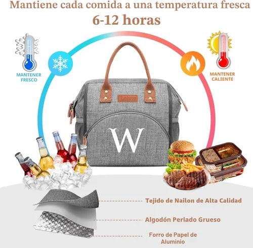 Miniatura 6 de Lonchera térmica con apertura amplia para mujeres, gran capacidad para bebidas y snacks, organizador de nailon durable y térmico para trabajo