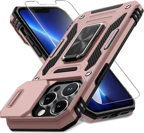 Miniatura 361 de DEERLAMN Funda para iPhone Xs Max con funda deslizante para cámara + protector de pantalla, soporte giratorio de anillo de grado militar a prueba