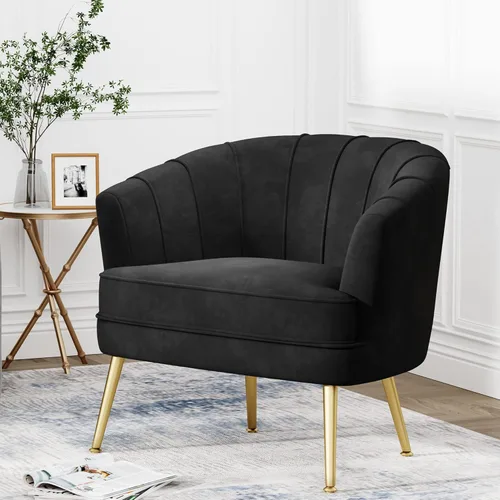 Miniatura 11 de Silla de acento de terciopelo Andeworld, silla de sofá individual moderna tapizada, sillón de club de barril cómodo para sala de estar con patas
