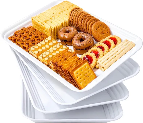 Miniatura 9 de SUT Paquete de 4 bandejas transparentes para servir para entretenimiento, bandejas para servir de 16" x 11" para aperitivos, frutas, galletas