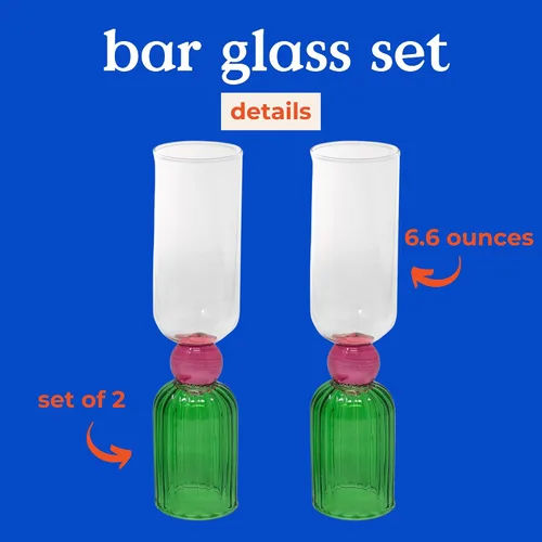 Miniatura 9 de ban.do Juego de 2 copas de bar de 6.6 onzas para adultos, copas de cóctel únicas de vino y champán, cristalería estética para carrito de bar (verde)