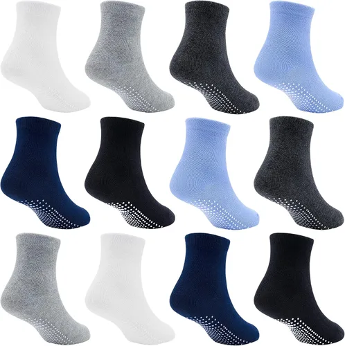 Miniatura 7 de SkiBeaut Calcetines para niños pequeños, 12 pares de puños antideslizantes para niños y niñas con pinzas para 1-7 años
