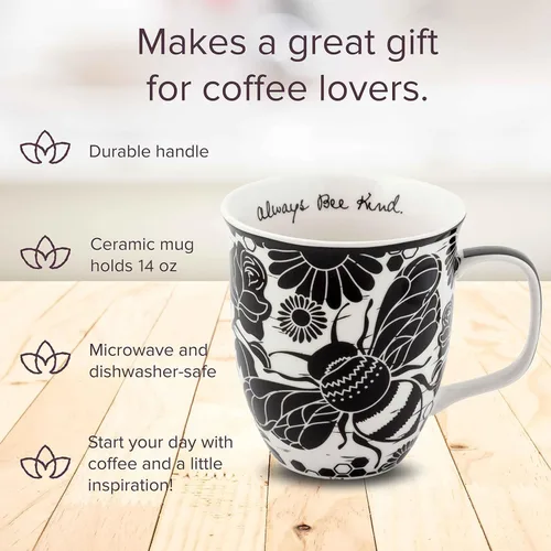 Miniatura 2 de Karma Gifts - Taza bohemia de 16 onzas, color blanco y negro, diseño de abeja, bonita taza de café y té, tazas de café de cerámica para mujeres
