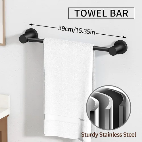 Miniatura 2 de STWWO Juego de 4 piezas de accesorios de baño, color negro, juego de toalleros de acero inoxidable de 16 pulgadas, toalleros para baño montado