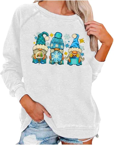 Ugly Christmas Sweatshirt for Women Funny Xmas Printed Blouse Long Sleeve Crewneck Shirt Casual Holiday Tops
