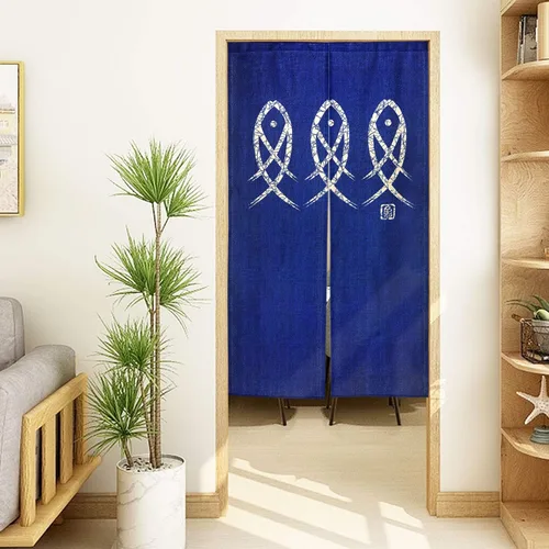 LIGICKY Cortina japonesa Noren para puerta, tapiz de peces de personajes antiguos para decoración del hogar, color azul, 33 x 59 pulgadas