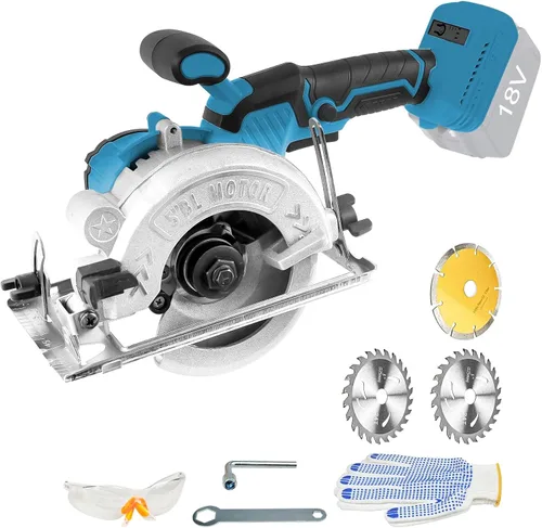 Miniatura 10 de JOJOCY Sierra circular inalámbrica sin escobillas de 5 pulgadas, 6200 RPM, 2 cuchillas de madera, 1 guante de hoja de azulejos, solo herramienta