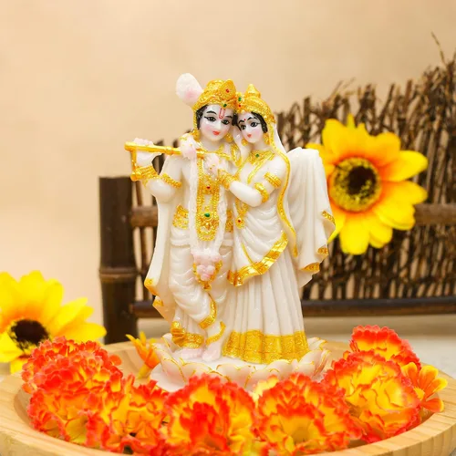 Miniatura 2 de alikiki Estatua de ídolos hindúes de Radha Krishna, 5.7 pulgadas de alto, aspecto de mármol, escultura de dios indio Krishna Radha para Diwali Puja