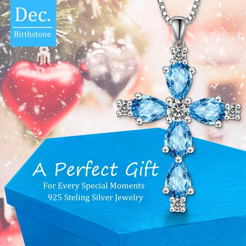 Miniatura 2 de Collar de cruz para mujer, plata de ley 925, joyería religiosa de piedra natal religiosa de Jesús