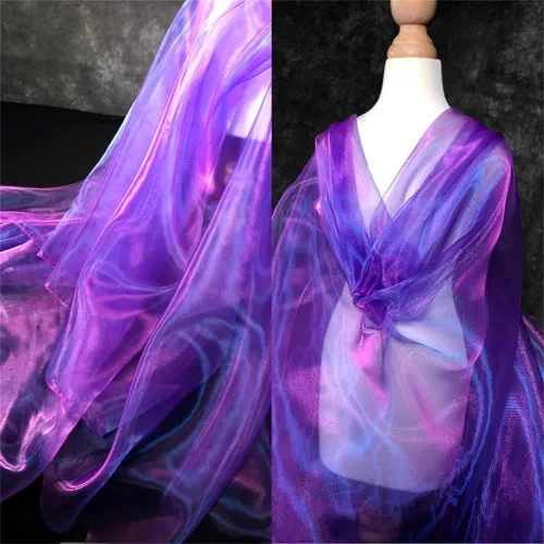 Miniatura 15 de Tela de organza transparente ligera de dos tonos, tela de gasa holográfica iridiscente de encaje, tela de tul oganza para vestido, fiesta, fondo