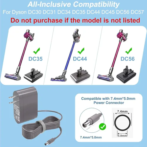 Miniatura 2 de VHBW Cargador de 24.35 V para aspiradora Dyson DC35 DC30 DC31 DC34 DC44 DC56 DC57, cargador Dyson de repuesto P/N: 917530-11 17530-02