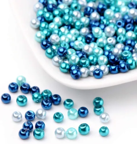 Miniatura 5 de Pandahall - 400 cuentas de perlas de vidrio perlado brillante de 0.157 pulgadas (0.157 in), cuentas espaciadoras sueltas de vidrio de color mixto