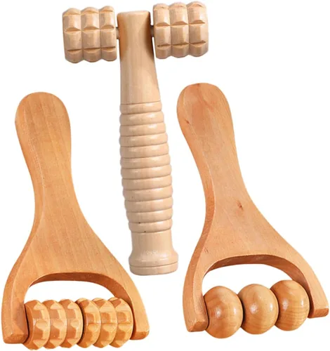 Herramienta de rodillo de masaje de madera, paquete de 3 masajeadores de mano para cuerpo y pies para relajación muscular, cuello, hombros y terapia