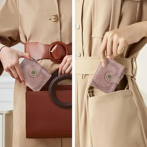 Miniatura 5 de SENDEFN - Carteras pequeñas para mujer, cartera plegable con bloqueo RFID, portatarjetas de cuero, monedero compacto con bolsillo para monedas