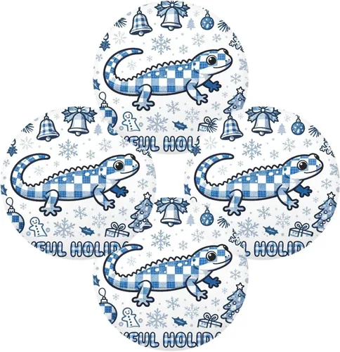 Miniatura 2 de Merry Christmas Salamander Blue Place mats for Kitchen Table Round Washable Fabric placemats 15x15 in manteles redondos para mesa