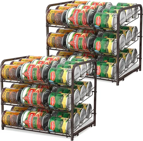 Miniatura 10 de BTY Organizador de latas para despensa apilable, paquete de 2, organizador de almacenamiento de latas, dispensadores de latas, espacio pequeño