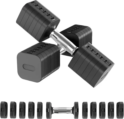 Miniatura 15 de Hezeyferg Juego de mancuernas ajustables de 22 libras, mancuernas de peso ajustable con 4 niveles de 4.4 libras, 6.6 libras, 8.8 libras, 11 libras