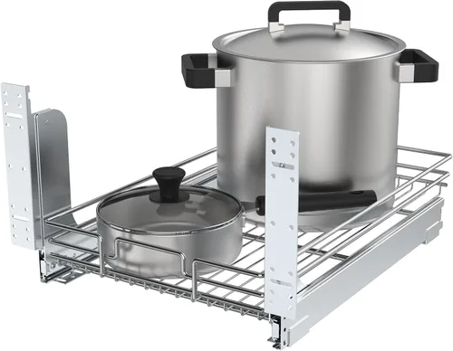 Miniatura 5 de Organizador de gabinete extraíble, estante deslizante de metal resistente para armarios de cocina, cromado, no incluye accesorios de puerta