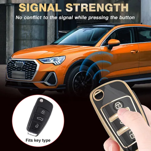 Miniatura 3 de Xotic Tech - Funda protectora de TPU con 3 botones de protección completa para llave sin llave, control remoto, con llavero compatible con Audi A3